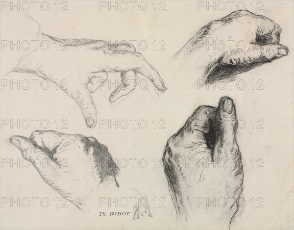 Study of Hands (recto); Study of a Woman's Hand (verso), 1800s. Théodule Ribot (French, 1823-1891). Black chalk and graphite (recto); sheet: 23.6 x 30.8 cm (9 5/16 x 12 1/8 in.).
