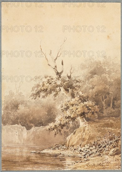 Landscape, 1836. Théodore Rousseau (French, 1812-1867). Pen and brown ink, ink wash, graphite underdrawing and selective gum glazing; sheet: 18.8 x 13.5 cm (7 3/8 x 5 5/16 in.).