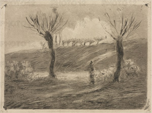 Setting Sun, 1879. Camille Pissarro (French, 1830-1903). Drypoint and aquatint; sheet: 22.4 x 28 cm (8 13/16 x 11 in.); platemark: 11.9 x 16 cm (4 11/16 x 6 5/16 in.).