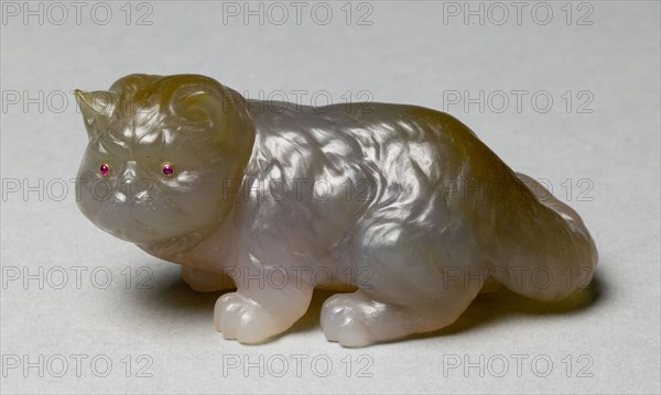 Seated Cat, c 1890. 19th century. Agate, gem stones; overall: 3.8 x 4.5 cm (1 1/2 x 1 3/4 in.).