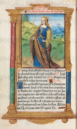 Printed Book of Hours (Use of Rome):  fol. 109v, St. Catherine, 1510. Guillaume Le Rouge (French, Paris, active 1493-1517). 112 Printed folios on parchment, bound