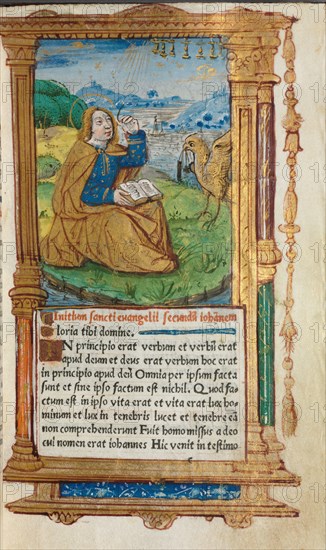 Printed Book of Hours (Use of Rome): fol. 17r, St. John on Patmos, 1510. Guillaume Le Rouge (French, Paris, active 1493-1517). 112 Printed folios on parchment, bound