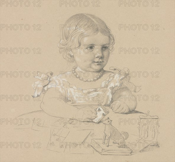 Portrait of a Child, 1800s. Henri Lehmann (French, 1814-1882). Graphite with white heightening on tan wove paper pasted down on cream wove paper - a page from an album; sheet: 20.8 x 24.6 cm (8 3/16 x 9 11/16 in.).