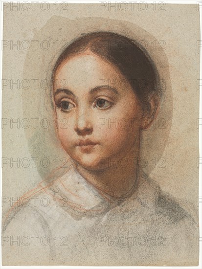 Head of a Young Girl, c. 1857. Alexandre Hesse (French, 1806-1879). Black chalk, sanguine, brown wash with white chalk heightening on coarse gray paper; sheet: 34.9 x 26.4 cm (13 3/4 x 10 3/8 in.).