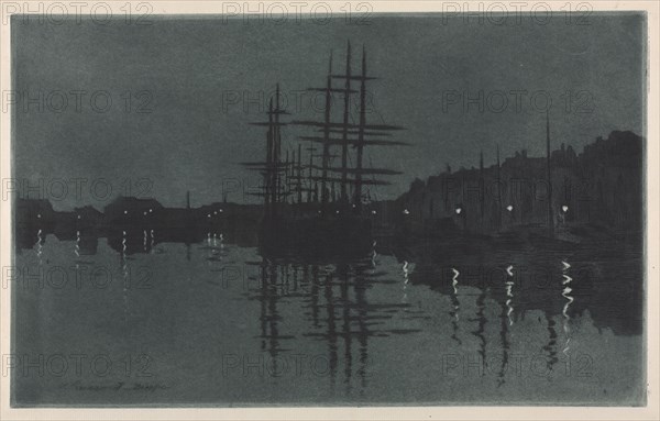 Effect of Moon at Dieppe, c. 1885. Henri Charles Guérard (French, 1846-1897). Color aquatint and etching; sheet: 45.2 x 61.7 cm (17 13/16 x 24 5/16 in.); platemark: 29.6 x 47.5 cm (11 5/8 x 18 11/16 in.)