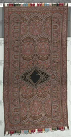Long Shawl with Botehs, Black Center, and Lobed Arcades, 1855. Emile Frederic Herbert (French). Supplemental weft pattern; silk?; overall: 360.7 x 157.4 cm (142 x 61 15/16 in.)
