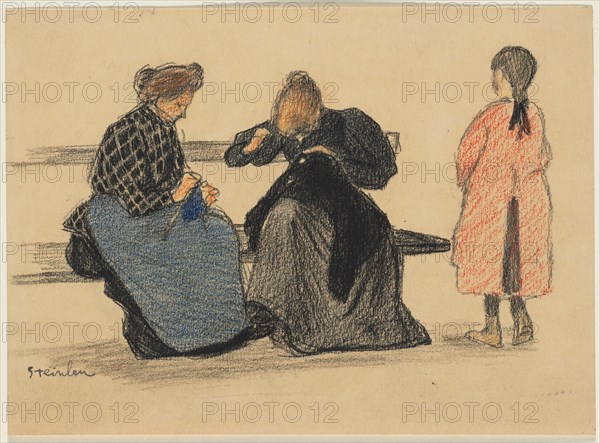 Three Figures, 1900s. Théophile Alexandre Steinlen (Swiss, 1859-1923). Black and colored crayons; sheet: 19.6 x 26.8 cm (7 11/16 x 10 9/16 in.).