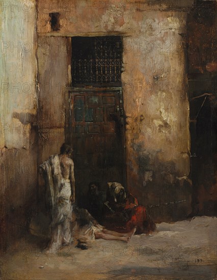 Beggars by a Door, 1870. Mariano Fortuny y Carbó (Spanish, 1838-1874). Oil on panel; unframed: 22.9 x 18.3 cm (9 x 7 3/16 in.)