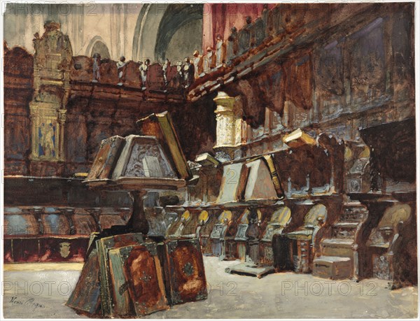 Choir Stalls in a Spanish Cathedral, c. 1868. Henri Regnault (French, 1843-1871). Watercolor and gouache with traces of graphite on cream wove paper ; sheet: 27.9 x 36.3 cm (11 x 14 5/16 in.).