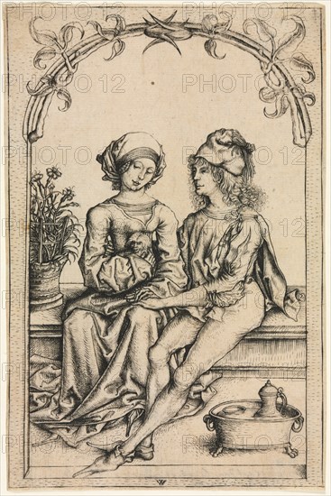 The Lovers (after the Housebook Master), c. 1490. Wenzel von Olmütz (Bohemian). Engraving; sheet: 16.9 x 11.3 cm (6 5/8 x 4 7/16 in.); image: 16.7 x 10.9 cm (6 9/16 x 4 5/16 in.)