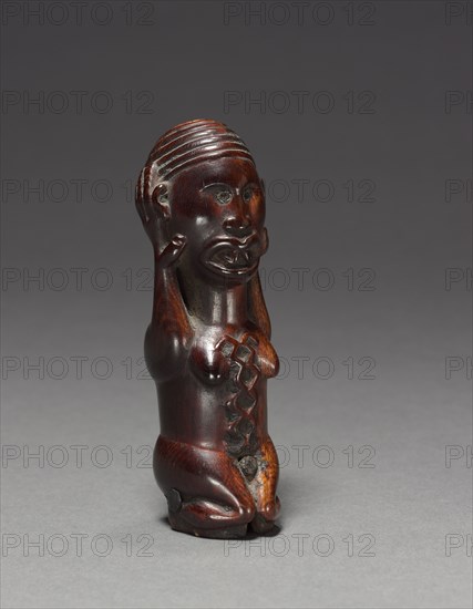 Female Figurine or Finial, late 1800s-early 1900s. Central Africa, Democratic Republic of the Congo (most likely), Cabinda, or Republic of the Congo, Kongo people. Ivory, metal; overall: 11 x 4 x 4 cm (4 5/16 x 1 9/16 x 1 9/16 in.)