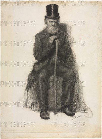 Study of an Old Man (Possibly a Study for Portrait of Peter Folger), c. 1886. Eastman Johnson (American, 1824-1906). Black chalk ; sheet: 62 x 45.7 cm (24 7/16 x 18 in.).