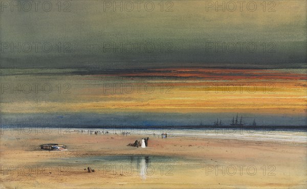 Beach Scene at Sunset, c. 1865-1870. James Hamilton (American, 1819-1878). Watercolor and gouache ; sheet: 32 x 52 cm (12 5/8 x 20 1/2 in.).