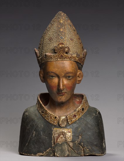 Bust Reliquary of St. Louis, Bishop of Toulouse, late 1300s. Italy, Tuscany (Siena?), late 14th century. Wood (walnut) with polychromy, gesso and gilding; overall: 62 x 38.2 x 18.8 cm (24 7/16 x 15 1/16 x 7 3/8 in.)