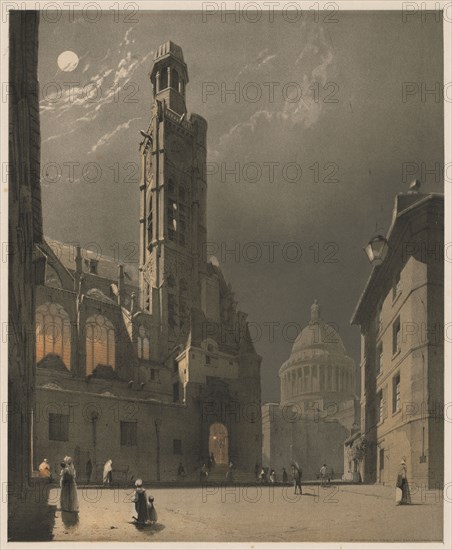 Picturesque Architecture in Paris, Ghent, Antwerp, Rouen: St. Etienne du Mont and the Pantheon, Paris, 1839. Thomas Shotter Boys (British, 1803-1874), Charles Joseph Hullmandel. Color lithograph