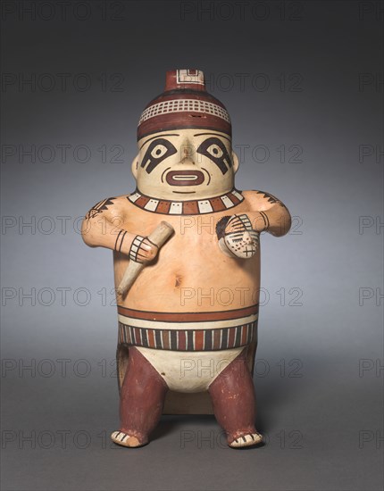 Male Effigy Vessel, 100-650 . Peru, South Coast, Nasca, Early Intermediate Period. Ceramic and slip; overall: 28.8 x 16 x 17 cm (11 5/16 x 6 5/16 x 6 11/16 in.).