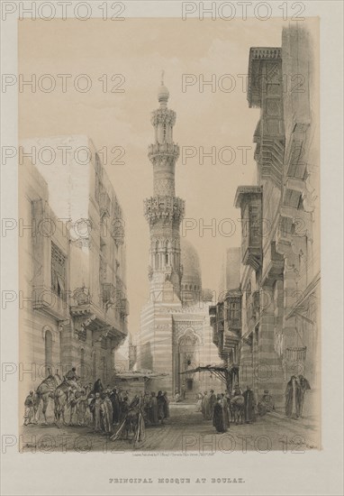Egypt and Nubia, Volume III: Bullack, Cairo, c. 1846. Louis Haghe (British, 1806-1885), F.G.Moon, 20 Threadneedle Street, London, after David Roberts (British, 1796-1864). Color lithograph; sheet: 45.3 x 60.3 cm (17 13/16 x 23 3/4 in.); image: 32.5 x 48.5 cm (12 13/16 x 19 1/8 in.)