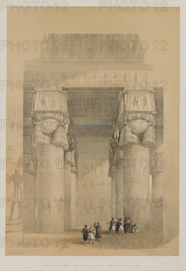 Egypt and Nubia, Volume II: View from Under the Portico of the Temple of Dendera, 1849. Louis Haghe (British, 1806-1885), F.G.Moon, 20 Threadneedle Street, London, after David Roberts (British, 1796-1864). Color lithograph; sheet: 60.4 x 43.8 cm (23 3/4 x 17 1/4 in.); image: 50.6 x 35.2 cm (19 15/16 x 13 7/8 in.)