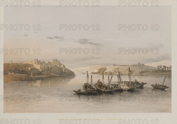 Egypt and Nubia, Volume II: General View of Esouan and the Island of Elephantine, 1848. Louis Haghe (British, 1806-1885), F.G.Moon, 20 Threadneedle Street, London, after David Roberts (British, 1796-1864). Color lithograph; sheet: 43.7 x 60.2 cm (17 3/16 x 23 11/16 in.); image: 34.2 x 53.4 cm (13 7/16 x 21 in.)