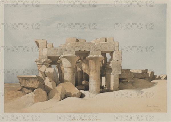 Egypt and Nubia, Volume I: Kom-Ombo, 1846. Louis Haghe (British, 1806-1885), F.G.Moon, 20 Threadneedle Street, London, after David Roberts (British, 1796-1864). Color lithograph; sheet: 43.1 x 60.5 cm (16 15/16 x 23 13/16 in.); image: 32.6 x 48.7 cm (12 13/16 x 19 3/16 in.)