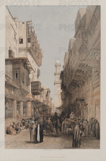 Egypt and Nubia, Volume III: Mosque el Mooristan, Cairo, 1849. Louis Haghe (British, 1806-1885), F.G.Moon, 20 Threadneedle Street, London, after David Roberts (British, 1796-1864). Color lithograph; sheet: 60.2 x 43.6 cm (23 11/16 x 17 3/16 in.); image: 48.9 x 32.6 cm (19 1/4 x 12 13/16 in.)
