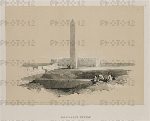 Egypt and Nubia, Volume I: Obelisk at Alexandria, Commonly called Cleopatra's Needle, 1846. Louis Haghe (British, 1806-1885), F.G.Moon, 20 Threadneedle Street, London, after David Roberts (British, 1796-1864). Color lithograph; sheet: 35.1 x 42.9 cm (13 13/16 x 16 7/8 in.); image: 25.2 x 35.1 cm (9 15/16 x 13 13/16 in.)