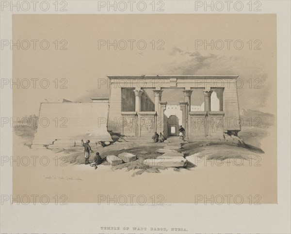 Egypt and Nubia, Volume II: Temple at Wady Dabod, Nubia, 1848. Louis Haghe (British, 1806-1885), after David Roberts (British, 1796-1864). Color lithograph; sheet: 36 x 43.8 cm (14 3/16 x 17 1/4 in.); image: 25 x 35.1 cm (9 13/16 x 13 13/16 in.)