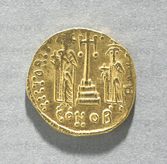 Solidus of Constans II and Constantine IV with a Cross Potent on Three Steps (reverse), 659-661. Byzantium, 7th century. Gold; diameter: 1.9 cm (3/4 in.)