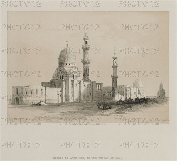 Egypt and Nubia, Volume III: Tombs of the Caliphs-Cairo.  Mosque of Ayed Be[y], 1849. Louis Haghe (British, 1806-1885), F.G.Moon, 20 Threadneedle Street, London, after David Roberts (British, 1796-1864). Color lithograph; sheet: 43.4 x 43 cm (17 1/16 x 16 15/16 in.); image: 24 x 34.8 cm (9 7/16 x 13 11/16 in.)