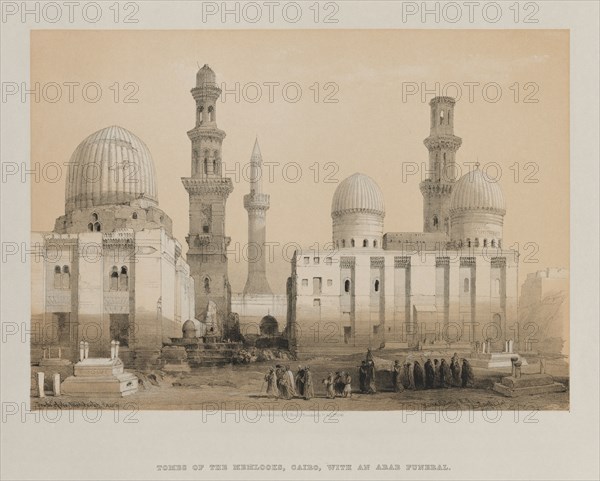 Egypt and Nubia, Volume III: Tomb of the Memlooks, Cairo, 1849. Louis Haghe (British, 1806-1885), F.G.Moon, 20 Threadneedle Street, London, after David Roberts (British, 1796-1864). Color lithograph; sheet: 38.4 x 43.5 cm (15 1/8 x 17 1/8 in.); image: 24.7 x 34.8 cm (9 3/4 x 13 11/16 in.)