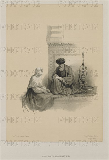 Egypt and Nubia, Volume III: The Letter-Writer, Cairo, 1849. Louis Haghe (British, 1806-1885), F.G.Moon, 20 Threadneedle Street, London, after David Roberts (British, 1796-1864). Color lithograph; sheet: 45 x 43.8 cm (17 11/16 x 17 1/4 in.); image: 35.2 x 24.8 cm (13 7/8 x 9 3/4 in.).
