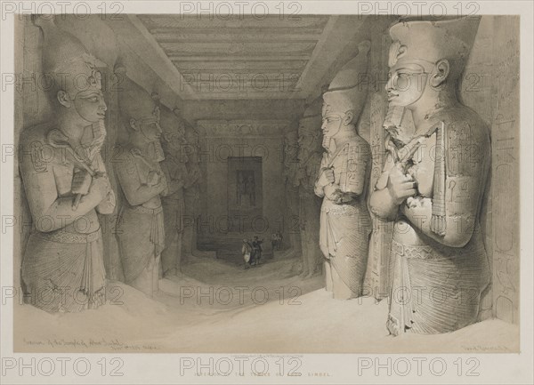 Egypt and Nubia, Volume I: Interior of the Temple of Aboo-Simbel, 1846. Louis Haghe (British, 1806-1885), F.G. Moon, 20 Threadneedle Street, London, after David Roberts (British, 1796-1864). Color lithograph; sheet: 43.3 x 60.4 cm (17 1/16 x 23 3/4 in.); image: 33 x 49.2 cm (13 x 19 3/8 in.)