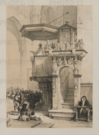 Sketches in Belgium and Germany, Volume I: Pulpit in the Cathedral of Treves, 1840. Louis Haghe (British, 1806-1885), Hodgson & Graves, 6 Pall Mall, London. Color lithograph; sheet: 54.2 x 37.3 cm (21 5/16 x 14 11/16 in.); image: 38.4 x 27 cm (15 1/8 x 10 5/8 in.).