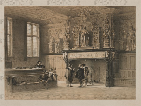 Sketches in Belgium and Germany, Volume I: Hall of Justice of the Magistrates du Franc, Bruges, 1840. Louis Haghe (British, 1806-1885), Hodgson & Graves, 6 Pall Mall, London. Color lithograph; sheet: 37.3 x 54.2 cm (14 11/16 x 21 5/16 in.); image: 29 x 40.6 cm (11 7/16 x 16 in.)