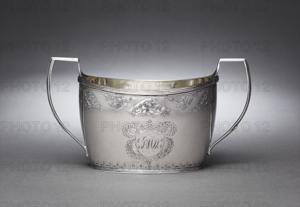 Tea Service (Sugar Bowl), 1807. Anne Bateman (British, 1748-1813), Peter Bateman (British, 1740-1825), William (I) Bateman (British, 1774-1850). Silver; overall: 10 x 18.7 x 9.6 cm (3 15/16 x 7 3/8 x 3 3/4 in.).