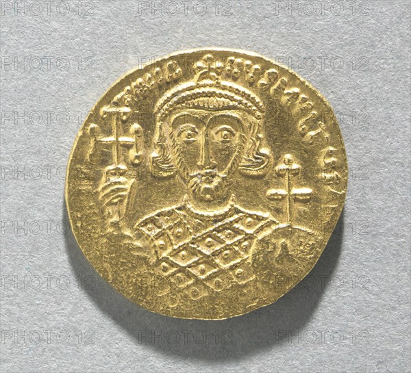 Solidus with Bust of Justinian II (reverse), 705 AD. Byzantium, Constantinople, 8th century. Gold; diameter: 2 cm (13/16 in.)