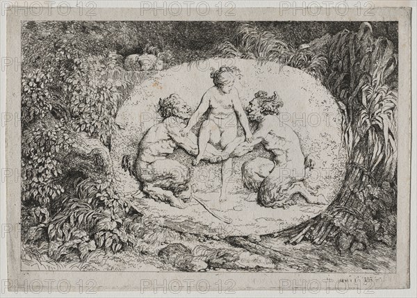 Bacchanales: Nymph Supported by Two Satyrs, 1763. Jean-Honoré Fragonard (French, 1732-1806). Etching; sheet: 15.1 x 21.3 cm (5 15/16 x 8 3/8 in.); image: 13.3 x 19.8 cm (5 1/4 x 7 13/16 in.)