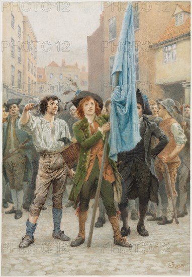 Barnaby Rudge Helping Lead the Gordon Riots, 1884. Charles Green (British, 1840-1898). Watercolor with traces of graphite on off-white wove paper; sheet: 25.4 x 17.6 cm (10 x 6 15/16 in.).