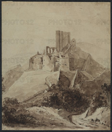 Ruins of Chateau d'Arque, 1819. Isidore Justin Taylor (French, 1789-1879). Pen and brown ink, brush and brown wash over black chalk on laid paper; sheet: 21.5 x 18.3 cm (8 7/16 x 7 3/16 in.).