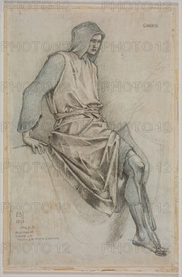 Study for the Failure of Gawain from the Holy Grail Tapestries, 1893. Edward Burne-Jones (British, 1833-1898). Black and blue crayons with graphite on light to medium-weight Japanese paper; sheet: 34.3 x 22.4 cm (13 1/2 x 8 13/16 in.); secondary support: 35.5 x 23.4 cm (14 x 9 3/16 in.).