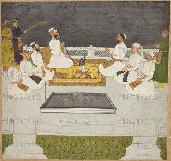 Husain Ali Khan Entertaining His Brothers (The Sayyid Brothers), c. 1712-19. India, Mughal Dynasty (1526-1756). Opaque watercolor and gold on paper; page: 30.8 x 30.5 cm (12 1/8 x 12 in.).