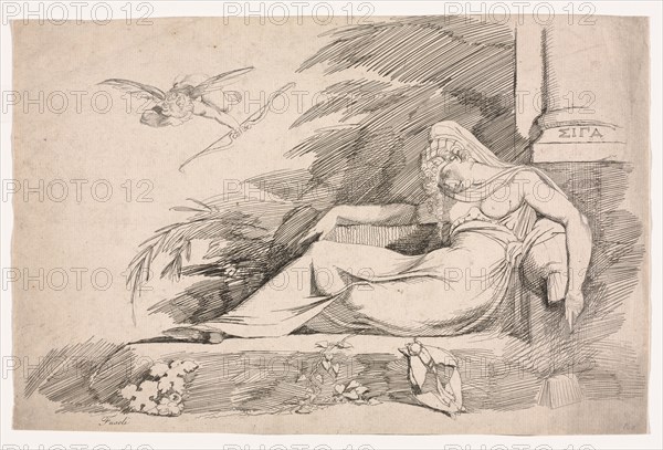 Sleeping Woman with a Cupid, 1780-1790. Henry Fuseli (Swiss, 1741-1825). Etching; sheet: 22.5 x 34 cm (8 7/8 x 13 3/8 in.)