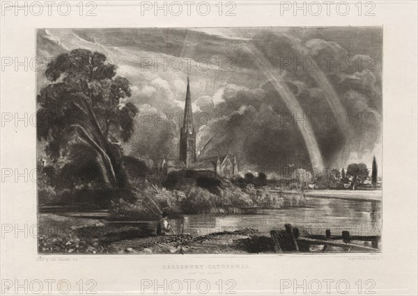 Salisbury Cathedral from the Meadows (Small Plate), 1855. David Lucas (British, 1802-1881), after John Constable (British, 1776-1837). Etching and roulette; sheet: 29.3 x 40.7 cm (11 9/16 x 16 in.); platemark: 17.6 x 25 cm (6 15/16 x 9 13/16 in.)