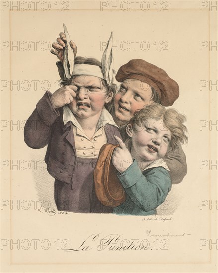 Punishment, 1821. Louis Léopold Boilly (French, 1761-1845). Color lithograph with hand coloring; sheet: 36.6 x 25.7 cm (14 7/16 x 10 1/8 in.); image: 26.2 x 20.5 cm (10 5/16 x 8 1/16 in.)