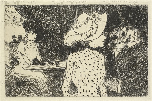 Cafe Scene (descriptive), 1880-1886. Jean Louis Forain (French, 1852-1931). Etching; sheet: 17.8 x 25.3 cm (7 x 9 15/16 in.); platemark: 9.8 x 14.9 cm (3 7/8 x 5 7/8 in.).
