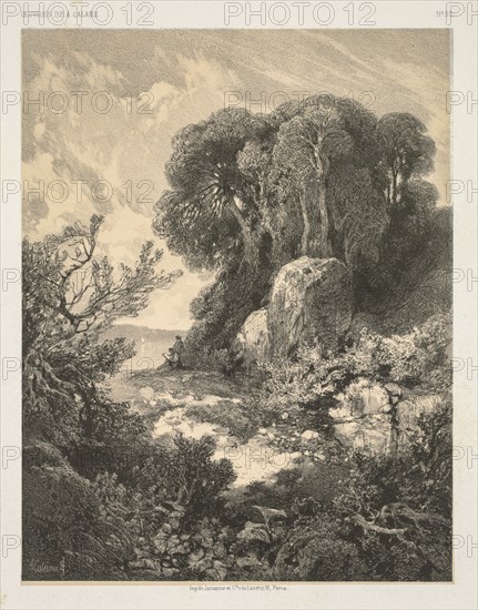 Oeuvres de A. Calame: No. 52. Alexandre Calame (Swiss, 1810-1864), F. Delarue, r. J.J. Rouseau, 18, Paris. Color lithograph on chine collé; sheet: 43 x 37 cm (16 15/16 x 14 9/16 in.); unfolded: 54 x 37 cm (21 1/4 x 14 9/16 in.)