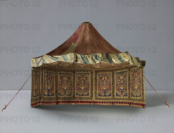 Royal Tent Made for Muhammad Shah (ruled 1834-48), 1834-1848. Iran, Rasht, Qajar period (1779-1925). Interior: wool: plain weave, inlaid work; silk: embroidery, chain stitch; tape, leather