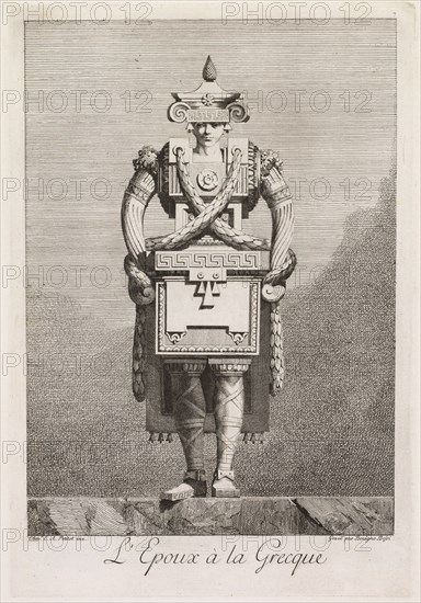 Mascarade à la Grecque: L'Epoux à la Grecque (Plate 7), 1771. Benigno Bossi (Italian, 1727-1792). Etching; sheet: 41.9 x 28.1 cm (16 1/2 x 11 1/16 in.).