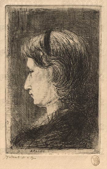 Portrait of Mrs. Israëls, 1875. Jozef Israëls (Dutch, 1824-1911). Etching; sheet: 41.7 x 26 cm (16 7/16 x 10 1/4 in.); platemark: 12.1 x 7.8 cm (4 3/4 x 3 1/16 in.).