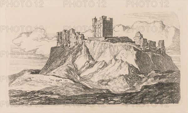 Liber Studiorum: Plate 30, Bambro' Castle, Northumberland, 1838. John Sell Cotman (British, 1782-1842). Softground etching, from a bound volume containing 48 plates; sheet: 49.5 x 32 cm (19 1/2 x 12 5/8 in.); platemark: 11.4 x 20 cm (4 1/2 x 7 7/8 in.)